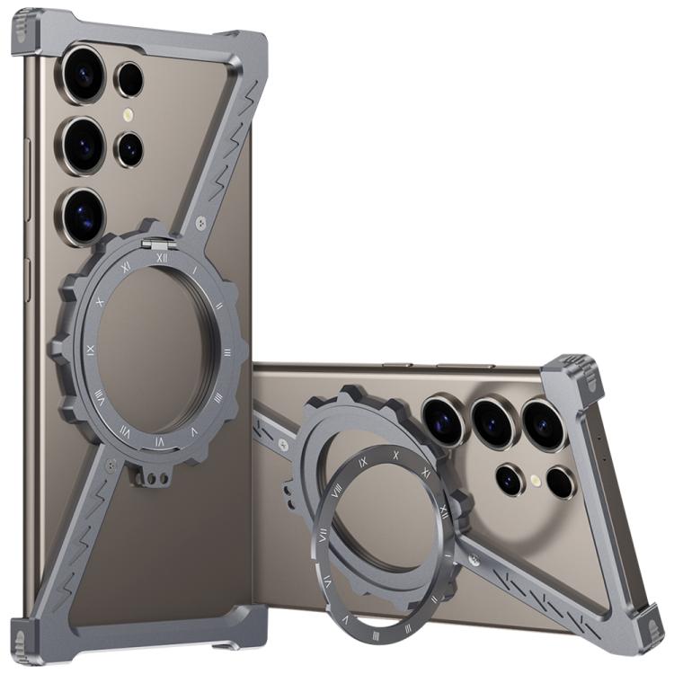 For Samsung Galaxy S22 Ultra 5G Z-shaped Frameless Metal 360 Holder MagSafe Phone Case(Space Grey) - Galaxy S22 Ultra 5G Cases by PMc TechLife | Online Shopping South Africa | PMc TechLife | Buy Now Pay Later Mobicred