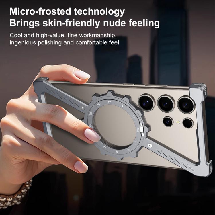 For Samsung Galaxy S22 Ultra 5G Z-shaped Frameless Metal 360 Holder MagSafe Phone Case(Black) - Galaxy S22 Ultra 5G Cases by PMc TechLife | Online Shopping South Africa | PMc TechLife | Buy Now Pay Later Mobicred