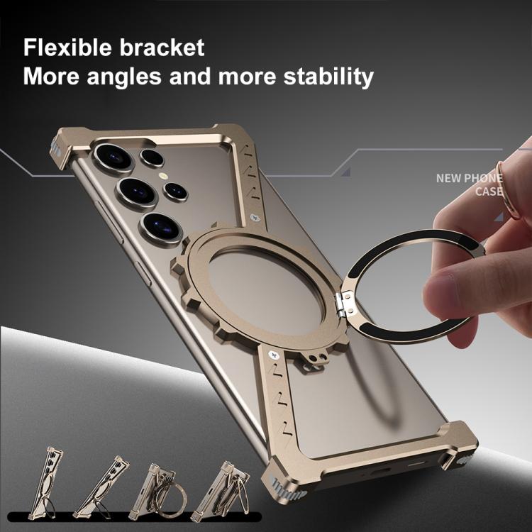 For Samsung Galaxy S22 Ultra 5G Z-shaped Frameless Metal 360 Holder MagSafe Phone Case(Space Silver) - Galaxy S22 Ultra 5G Cases by PMc TechLife | Online Shopping South Africa | PMc TechLife | Buy Now Pay Later Mobicred