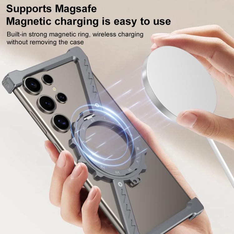 For Samsung Galaxy S23 Ultra 5G Z-shaped Frameless Metal 360 Holder MagSafe Phone Case(Black) - Galaxy S23 Ultra 5G Cases by PMc TechLife | Online Shopping South Africa | PMc TechLife | Buy Now Pay Later Mobicred