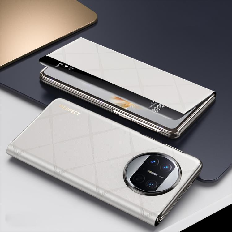For Huawei Mate X3 Plain Leather Embossed MagSafe Magnetic Phone Leather Case(White) - Huawei Cases by PMC TechLife | Online Shopping South Africa | PMC TechLife | Buy Now Pay Later Mobicred