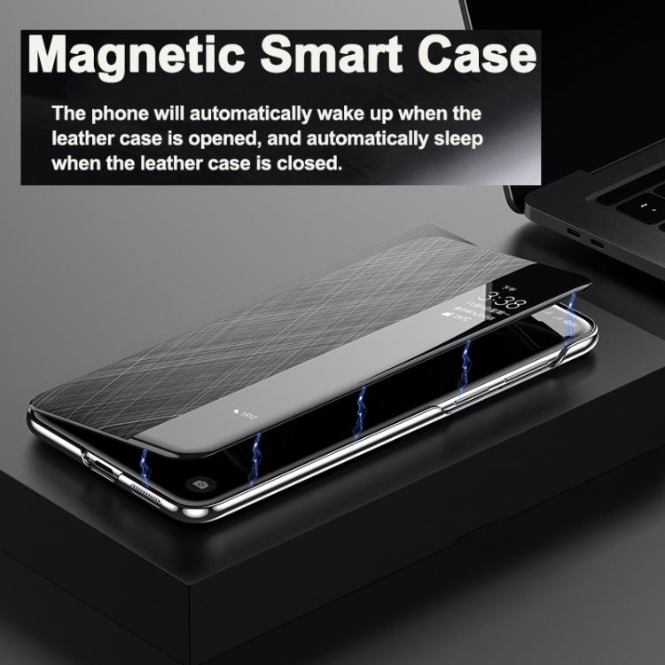 For Huawei Mate 60 Smart View Window Plain Leather Paint PC Phone Case(Grey) - Huawei Cases by PMC TechLife | Online Shopping South Africa | PMC TechLife | Buy Now Pay Later Mobicred