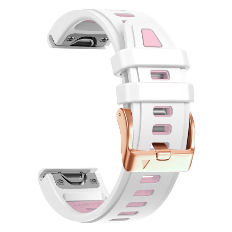 For Garmin Fenix 8 AMOLED 43mm Rose Gold Steel Buckle Quick Release Silicone Watch Band(White Pink) - free shipping - PMC TechLife - Order now!