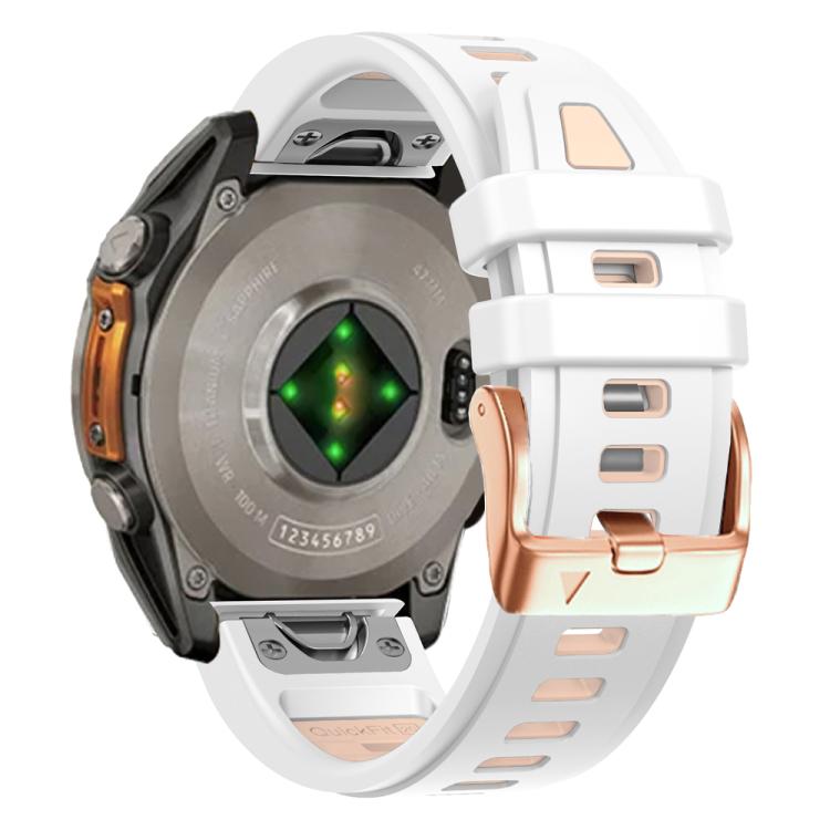 For Garmin Fenix 8 AMOLED 43mm Rose Gold Steel Buckle Quick Release Silicone Watch Band(White Khaki) - free shipping - PMC TechLife - Order now!