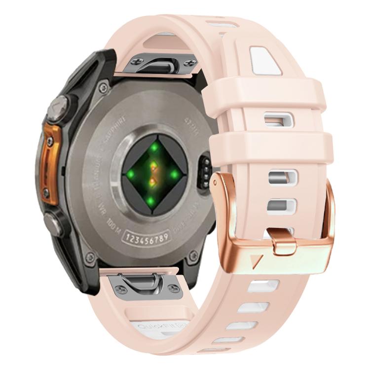 For Garmin Fenix 8 AMOLED 43mm Rose Gold Steel Buckle Quick Release Silicone Watch Band(Khaki White) - free shipping - PMC TechLife - Order now!