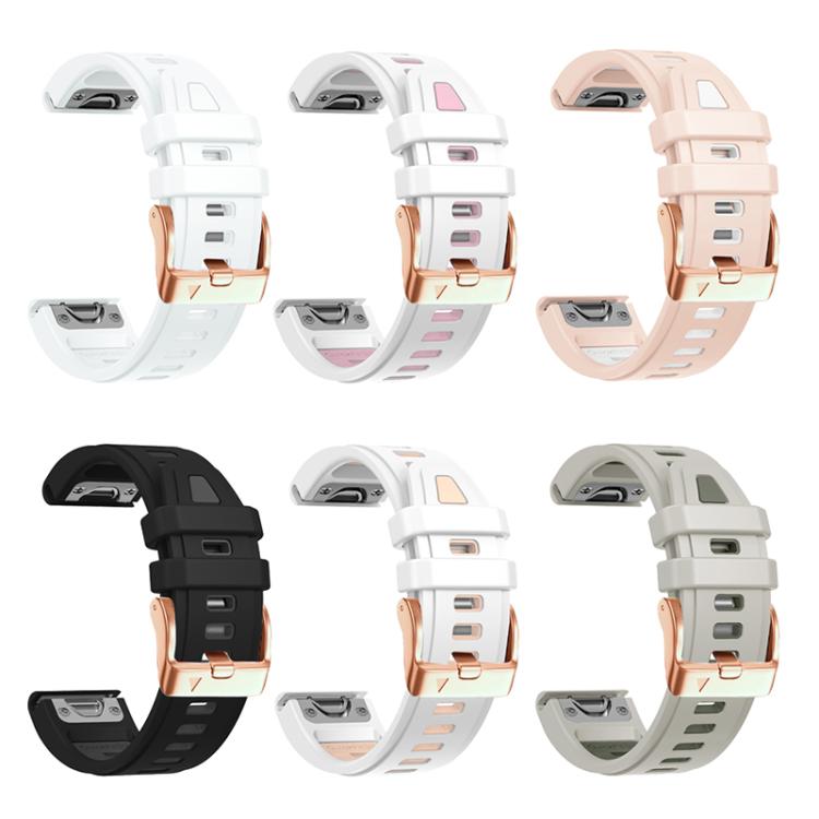 For Garmin Fenix 8 AMOLED 43mm Rose Gold Steel Buckle Quick Release Silicone Watch Band(White Khaki) - free shipping - PMC TechLife - Order now!