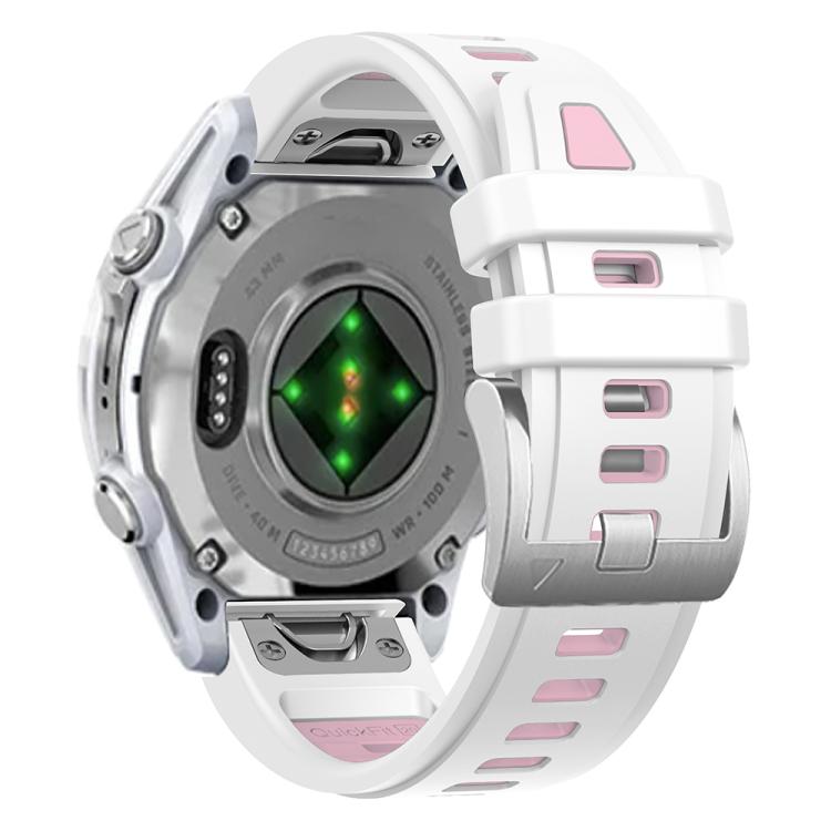 For Garmin Fenix 8 AMOLED 43mm Silver Steel Buckle Quick Release Silicone Watch Band(White Pink) - free shipping - PMC TechLife - Order now!