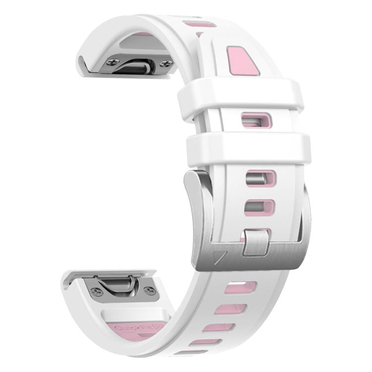 For Garmin Fenix 8 AMOLED 43mm Silver Steel Buckle Quick Release Silicone Watch Band(White Pink) - free shipping - PMC TechLife - Order now!