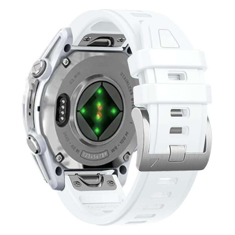 For Garmin Fenix 8 AMOLED 43mm Silver Steel Buckle Quick Release Silicone Watch Band(White) - free shipping - PMC TechLife - Order now!
