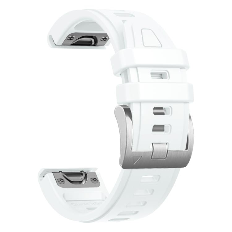 For Garmin Fenix 8 AMOLED 43mm Silver Steel Buckle Quick Release Silicone Watch Band(White) - free shipping - PMC TechLife - Order now!