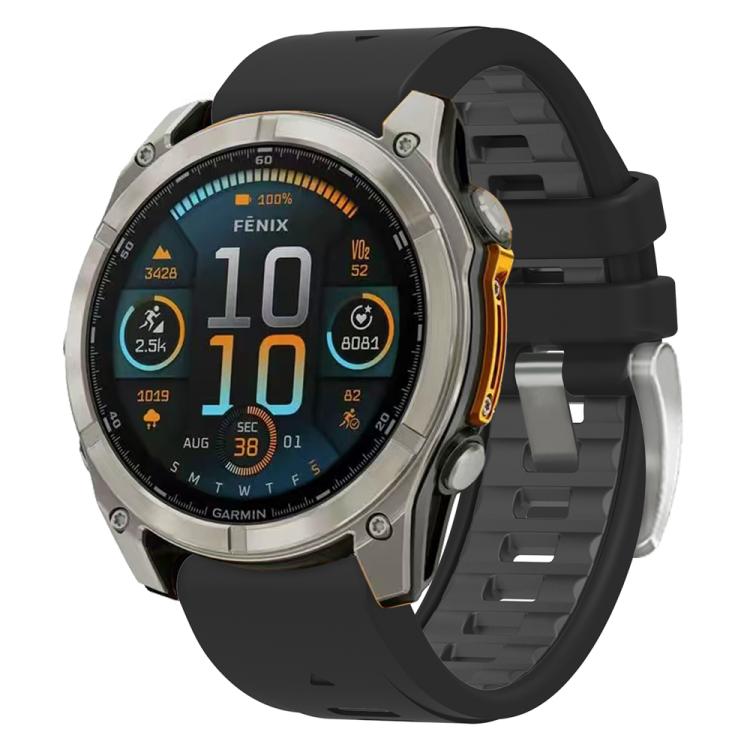 For Garmin Fenix 8 AMOLED 43mm Silver Steel Buckle Quick Release Silicone Watch Band(Black Gray) - free shipping - PMC TechLife - Order now!