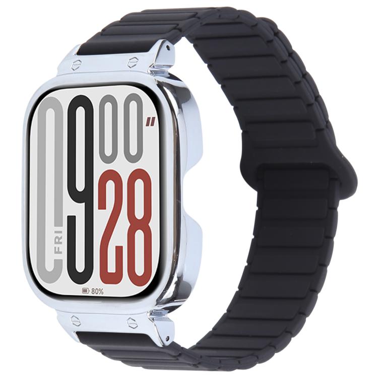 For Redmi Watch 5 / Watch 4 Metal Silver Frame Integrated I-shaped Magnetic Silicone Watch Band(Black) - free shipping - PMC TechLife - Order now!