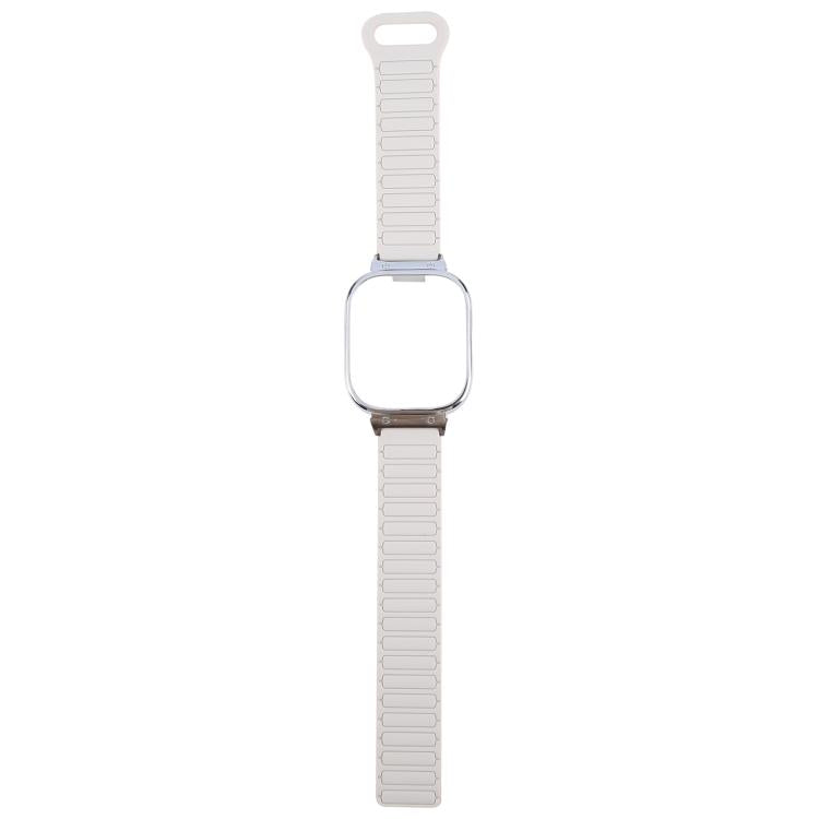 For Redmi Watch 5 / Watch 4 Metal Silver Frame Integrated I-shaped Magnetic Silicone Watch Band(White Orange) - free shipping - PMC TechLife - Order now!