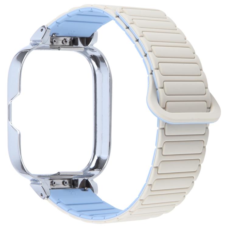 For Redmi Watch 5 / Watch 4 Metal Silver Frame Integrated I-shaped Magnetic Silicone Watch Band(White Blue) - free shipping - PMC TechLife - Order now!