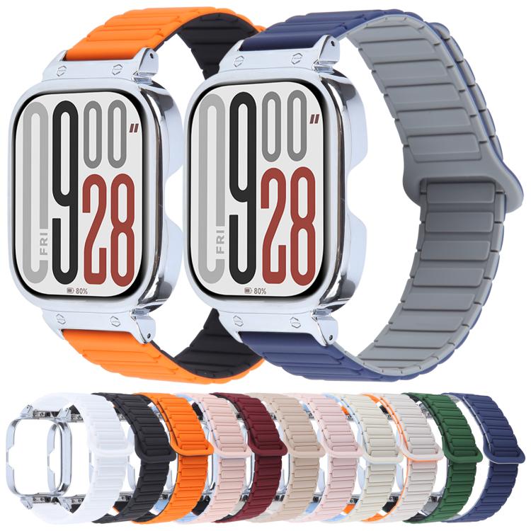 For Redmi Watch 5 / Watch 4 Metal Silver Frame Integrated I-shaped Magnetic Silicone Watch Band(White Orange) - free shipping - PMC TechLife - Order now!