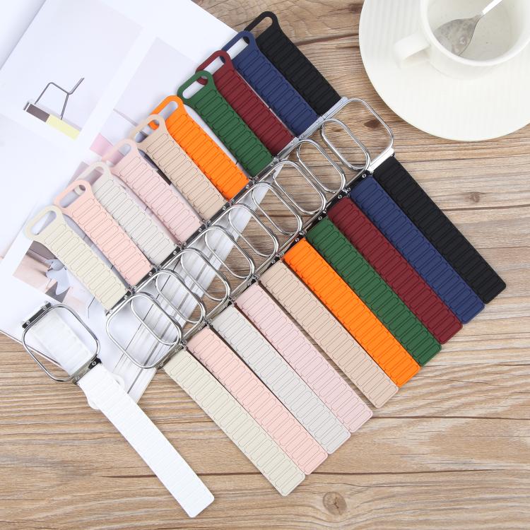 For Redmi Watch 5 / Watch 4 Metal Silver Frame Integrated I-shaped Magnetic Silicone Watch Band(White Orange) - free shipping - PMC TechLife - Order now!