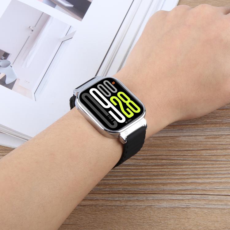 For Redmi Watch 5 / Watch 4 Metal Silver Frame Integrated I-shaped Magnetic Silicone Watch Band(White Orange) - free shipping - PMC TechLife - Order now!