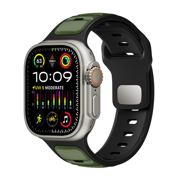 For Apple Watch 42mm / 41mm / 40mm / 38mm Norman Buckle Two-color Silicone Watch Band(Army Green Black) - free shipping - PMc TechLife - Order now!