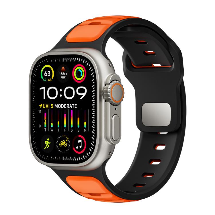 For Apple Watch 46mm / 49mm / 45mm / 44mm Norman Buckle Two-color Silicone Watch Band(Black Orange) - Watch Bands by PMc TechLife | Online Shopping South Africa | PMc TechLife | Buy Now Pay Later Mobicred