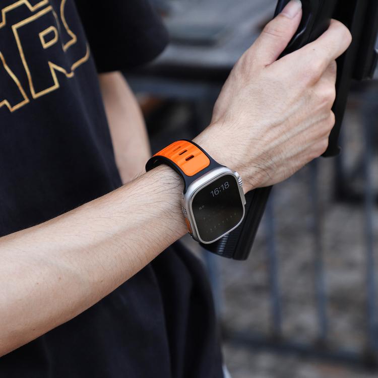 For Apple Watch 46mm / 49mm / 45mm / 44mm Norman Buckle Two-color Silicone Watch Band(Black Orange) - Watch Bands by PMc TechLife | Online Shopping South Africa | PMc TechLife | Buy Now Pay Later Mobicred