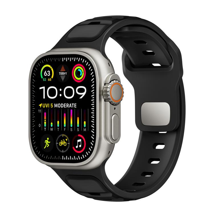 For Apple Watch 46mm / 49mm / 45mm / 44mm Norman Buckle Two-color Silicone Watch Band(Black) - free shipping - PMc TechLife - Order now!