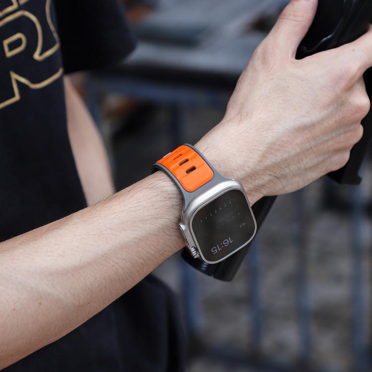 For Apple Watch 46mm / 49mm / 45mm / 44mm Norman Buckle Two-color Silicone Watch Band(Grey Orange) - free shipping - PMc TechLife - Order now!