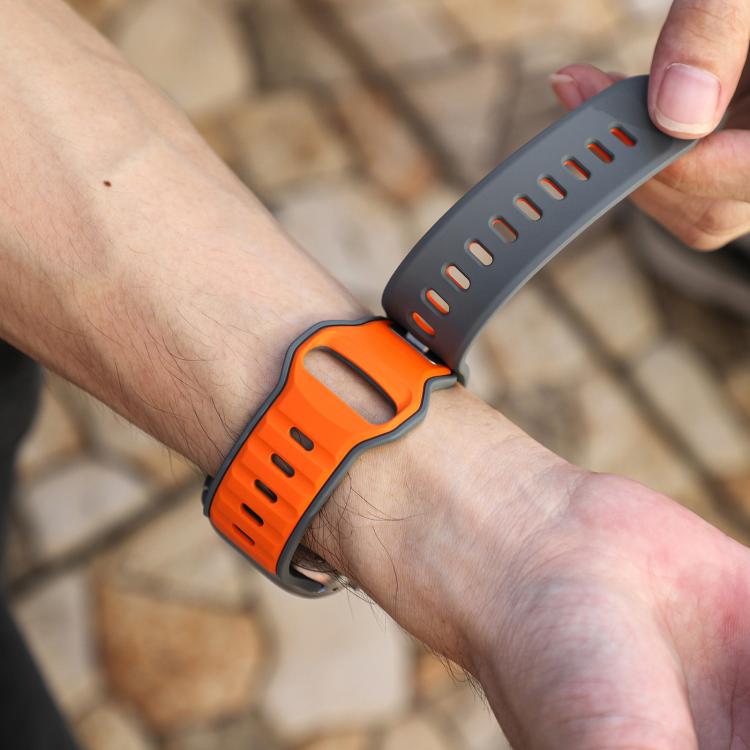 For Apple Watch 46mm / 49mm / 45mm / 44mm Norman Buckle Two-color Silicone Watch Band(Grey Orange) - free shipping - PMc TechLife - Order now!