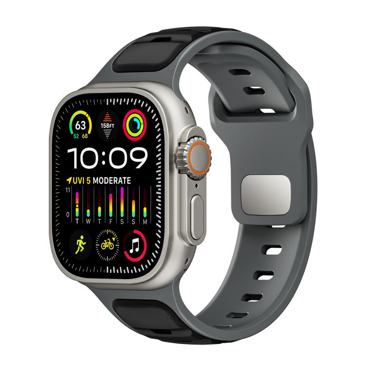 For Apple Watch 46mm / 49mm / 45mm / 44mm Norman Buckle Two-color Silicone Watch Band(Grey Black) - free shipping - PMc TechLife - Order now!
