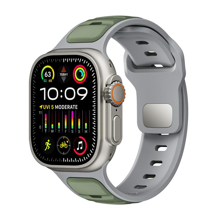 For Apple Watch 46mm / 49mm / 45mm / 44mm Norman Buckle Two-color Silicone Watch Band(Light Green Grey) - free shipping - PMc TechLife - Order now!