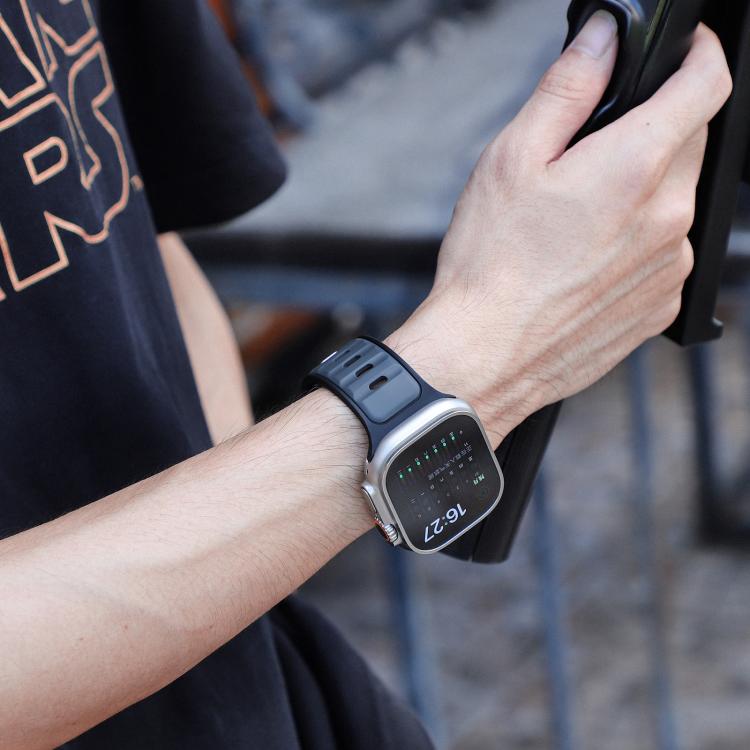 For Apple Watch 46mm / 49mm / 45mm / 44mm Norman Buckle Two-color Silicone Watch Band(Midnight Black) - free shipping - PMc TechLife - Order now!