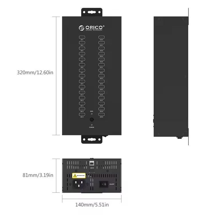 ORICO IH30P Industrial Grade 30 Ports USB 2.0 Hub, Plug:US Plug(Black) - free shipping - PMC TechLife - Order now!