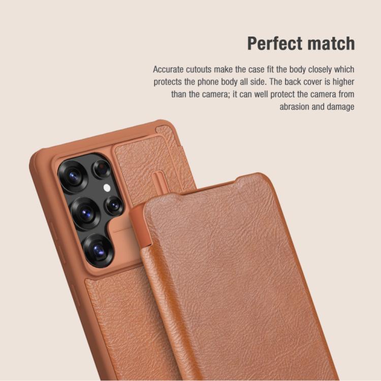 For Samsung Galaxy S25 Ultra 5G NILLKIN QIN Series Pro Sliding Camera Cover Design Leather Phone Case(Brown) - free shipping - PMc TechLife - Order now!