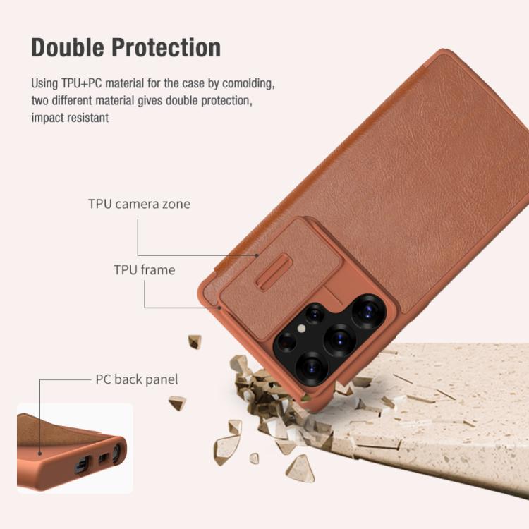 For Samsung Galaxy S25 Ultra 5G NILLKIN QIN Series Pro Sliding Camera Cover Design Leather Phone Case(Brown) - free shipping - PMc TechLife - Order now!