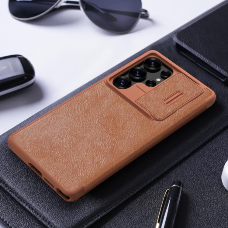 For Samsung Galaxy S25 Ultra 5G NILLKIN QIN Series Pro Sliding Camera Cover Design Leather Phone Case(Brown) - free shipping - PMc TechLife - Order now!