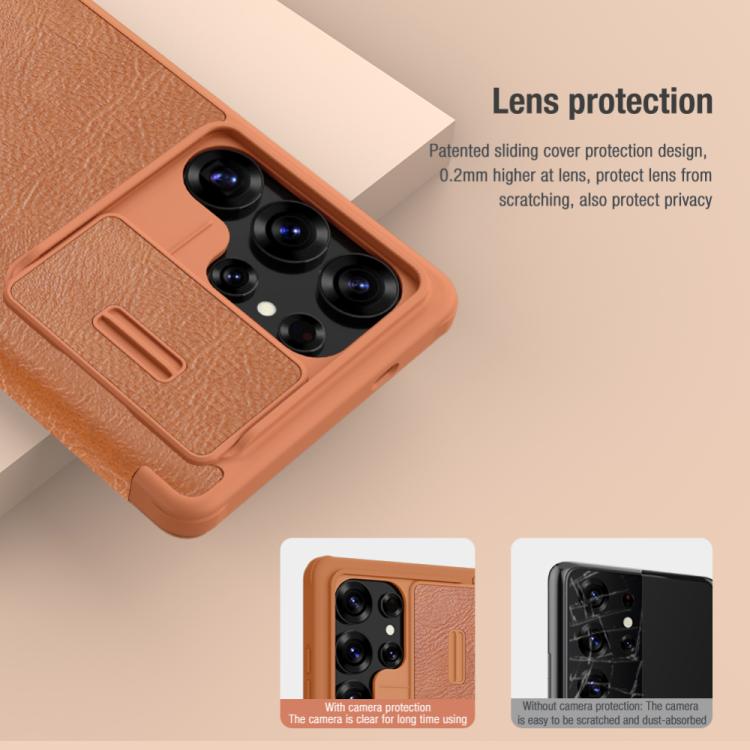 For Samsung Galaxy S25 Ultra 5G NILLKIN QIN Series Pro Sliding Camera Cover Design Leather Phone Case(Brown) - free shipping - PMc TechLife - Order now!