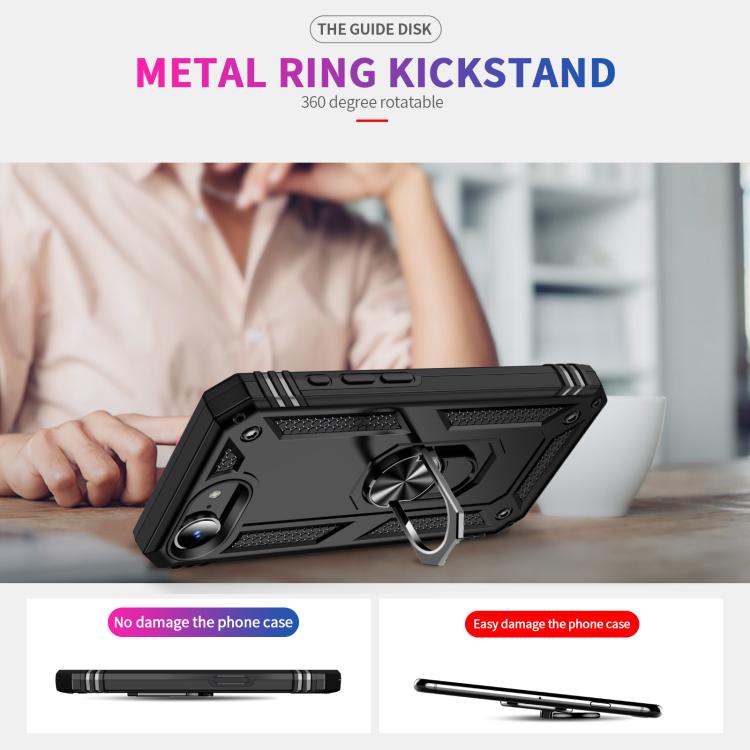 For iPhone 16e Shockproof TPU Hybrid PC Phone Case with Holder(Black) - iPhone 16e Cases by PMC TechLife | Online Shopping South Africa | PMC TechLife | Buy Now Pay Later Mobicred