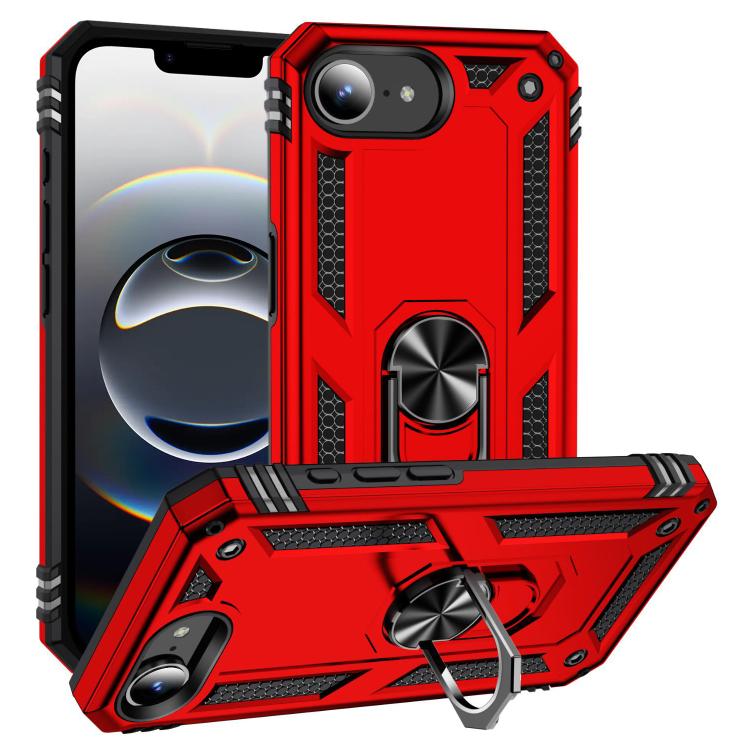 For iPhone 16e Shockproof TPU Hybrid PC Phone Case with Holder(Red) - iPhone 16e Cases by PMC TechLife | Online Shopping South Africa | PMC TechLife | Buy Now Pay Later Mobicred