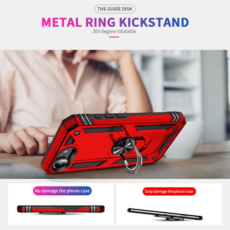 For iPhone 16e Shockproof TPU Hybrid PC Phone Case with Holder(Red) - iPhone 16e Cases by PMC TechLife | Online Shopping South Africa | PMC TechLife | Buy Now Pay Later Mobicred