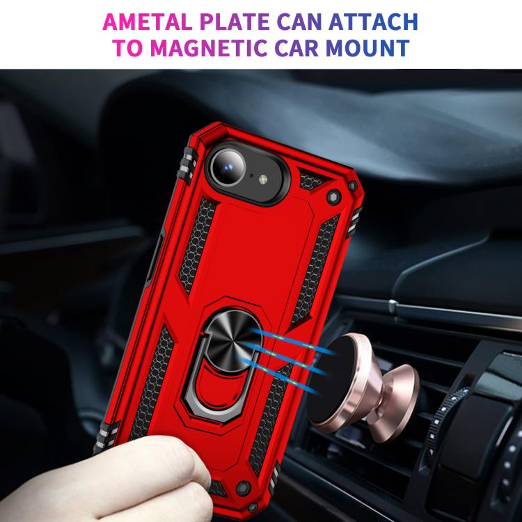 For iPhone 16e Shockproof TPU Hybrid PC Phone Case with Holder(Red) - iPhone 16e Cases by PMC TechLife | Online Shopping South Africa | PMC TechLife | Buy Now Pay Later Mobicred