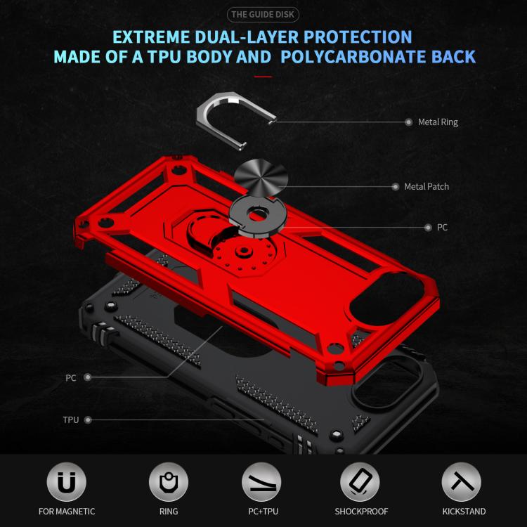 For iPhone 16e Shockproof TPU Hybrid PC Phone Case with Holder(Red) - iPhone 16e Cases by PMC TechLife | Online Shopping South Africa | PMC TechLife | Buy Now Pay Later Mobicred