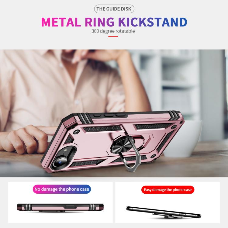 For iPhone 16e Shockproof TPU Hybrid PC Phone Case with Holder(Rose Gold) - iPhone 16e Cases by PMC TechLife | Online Shopping South Africa | PMC TechLife | Buy Now Pay Later Mobicred