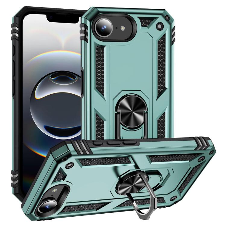 For iPhone 16e Shockproof TPU Hybrid PC Phone Case with Holder(Dark Green) - iPhone 16e Cases by PMC TechLife | Online Shopping South Africa | PMC TechLife | Buy Now Pay Later Mobicred