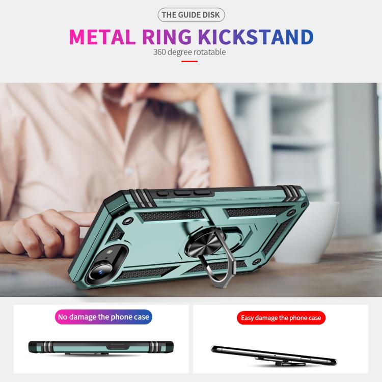 For iPhone 16e Shockproof TPU Hybrid PC Phone Case with Holder(Dark Green) - iPhone 16e Cases by PMC TechLife | Online Shopping South Africa | PMC TechLife | Buy Now Pay Later Mobicred