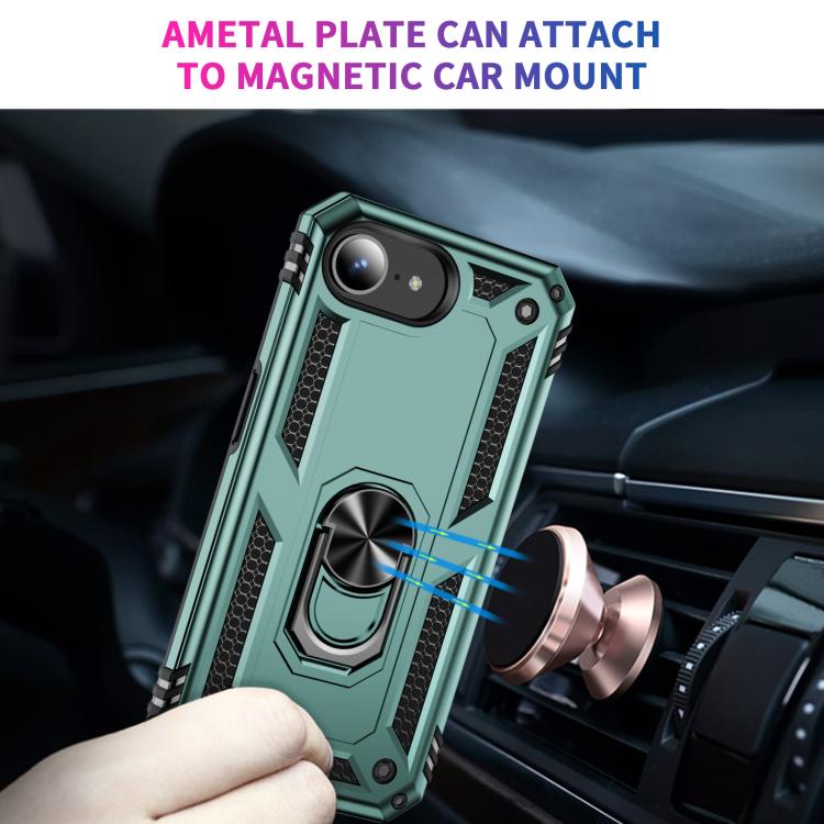 For iPhone 16e Shockproof TPU Hybrid PC Phone Case with Holder(Dark Green) - iPhone 16e Cases by PMC TechLife | Online Shopping South Africa | PMC TechLife | Buy Now Pay Later Mobicred