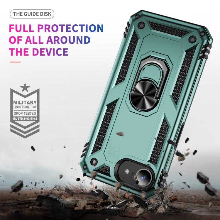 For iPhone 16e Shockproof TPU Hybrid PC Phone Case with Holder(Dark Green) - iPhone 16e Cases by PMC TechLife | Online Shopping South Africa | PMC TechLife | Buy Now Pay Later Mobicred