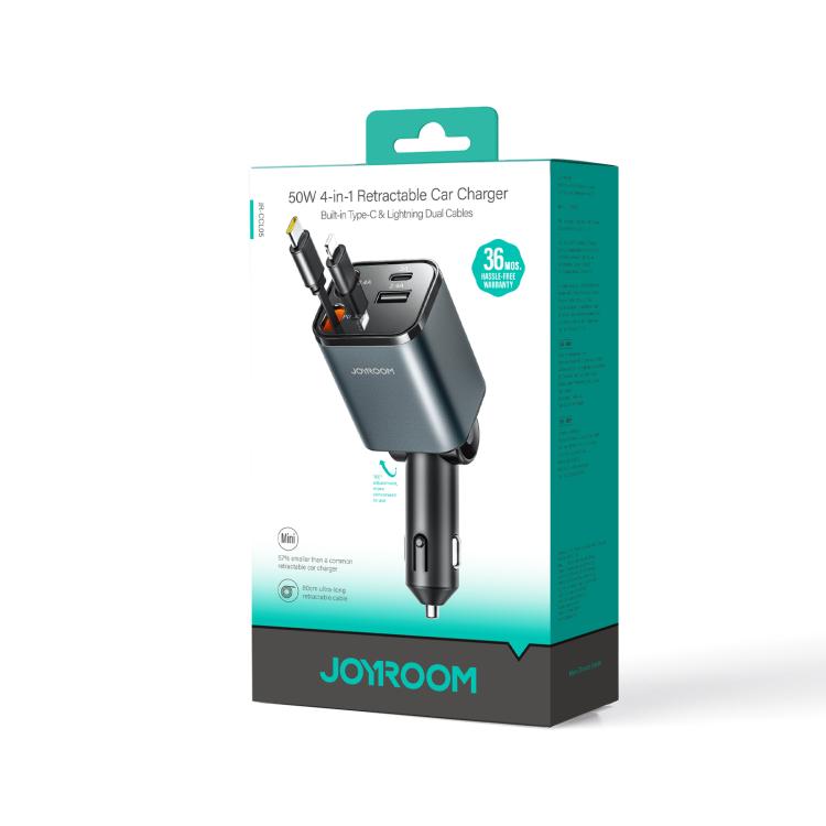 JOYROOM CCL05 4 in 1 Retractable Cable Car Charger(Dark Gray) - Car Charger by JOYROOM | Online Shopping South Africa | PMc TechLife | Buy Now Pay Later Mobicred