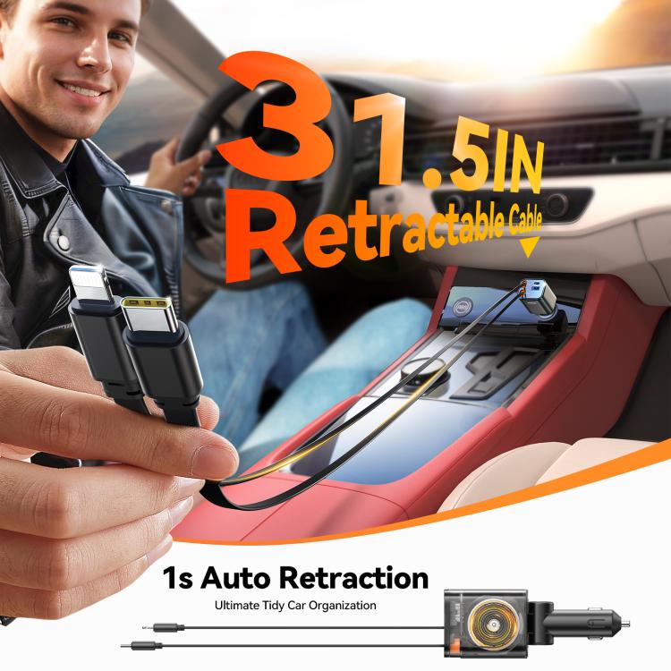 JOYROOM CCL05 4 in 1 Retractable Cable Car Charger(Dark Gray) - Car Charger by JOYROOM | Online Shopping South Africa | PMc TechLife | Buy Now Pay Later Mobicred