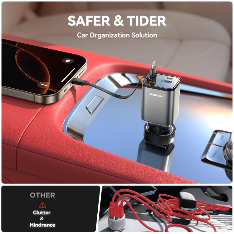 JOYROOM CCL05 4 in 1 Retractable Cable Car Charger(Dark Gray) - Car Charger by JOYROOM | Online Shopping South Africa | PMc TechLife | Buy Now Pay Later Mobicred