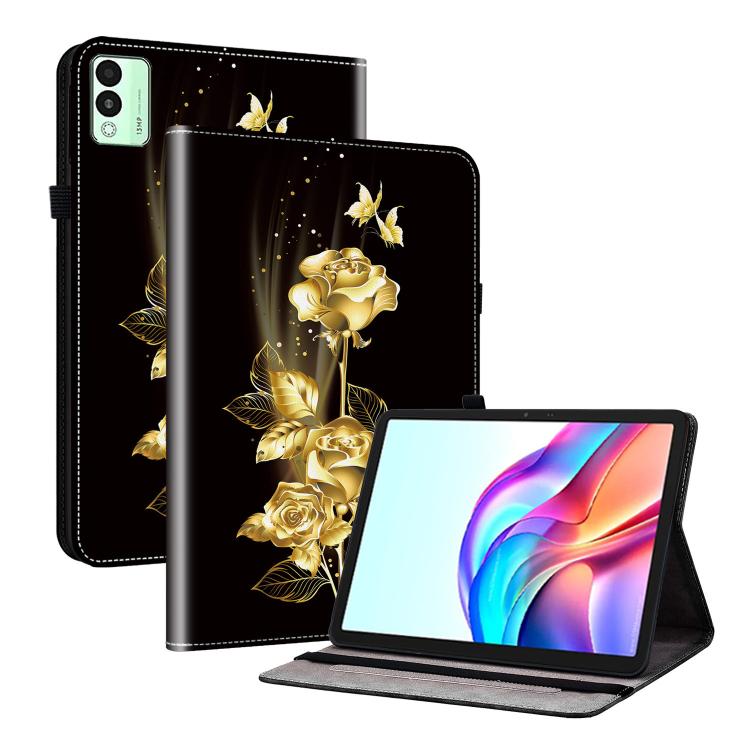 For Tecno Megapad 11 Crystal Texture Painted Leather Tablet Case(Gold Butterfly Rose) - Others by PMC TechLife | Online Shopping South Africa | PMC TechLife | Buy Now Pay Later Mobicred