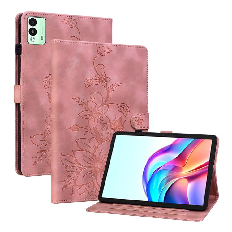 For Tecno Megapad 11 Lily Embossed Leather Tablet Case(Pink) - Others by PMC TechLife | Online Shopping South Africa | PMC TechLife | Buy Now Pay Later Mobicred